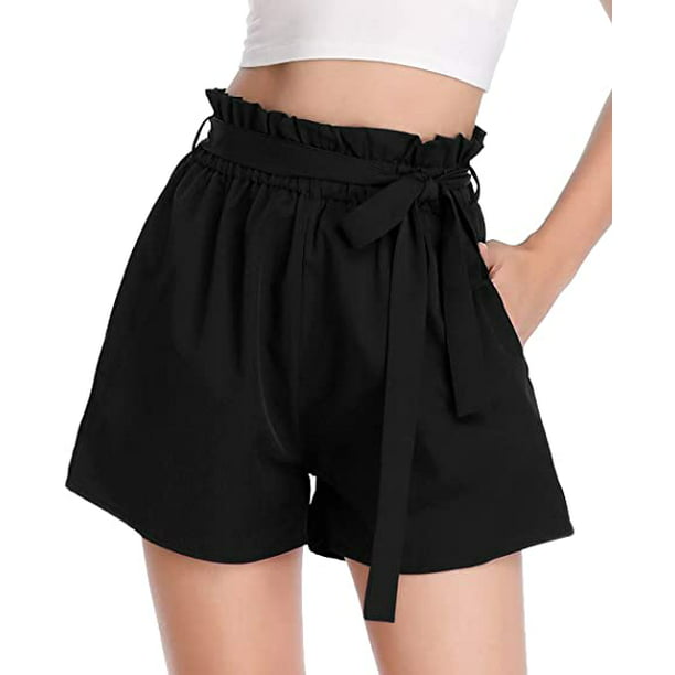 Ladies Fashion Ruffles Shorts High Waist Shorts Loose Elastic Waist Short B